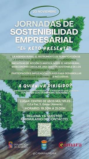 Jornadas de Sostenibilidad Empresarial. 20-28/11/2024. GADOR Y TAHAL. 19.30HRS -20HRS